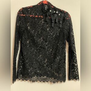 J. Crew Blouse Women Lace, Mockneck Grosgrain Ribbon Bow Long Sleeve Too